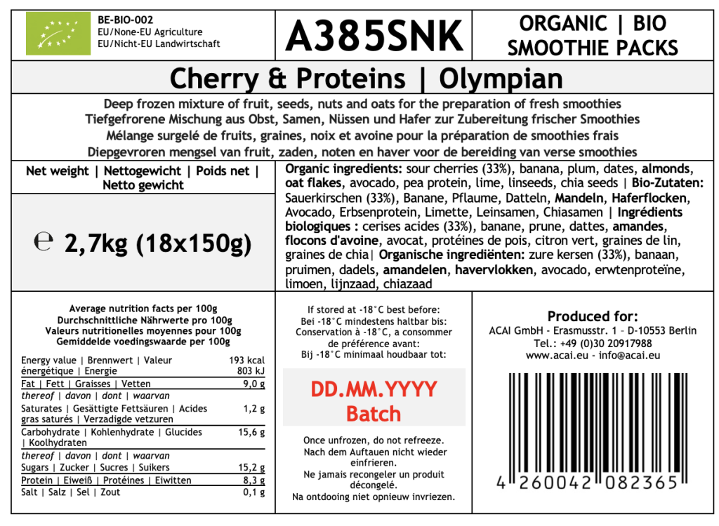 A385SNK | Cherry & Proteins | Olympian | 2,64kg (22x120g)