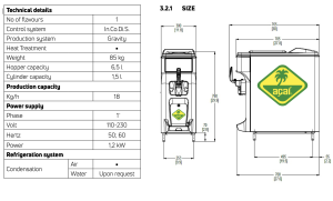 Gelmatic Giotto 11 gr Acai softserve machine technische details en afmetingen